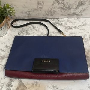 Furla Navy and Burgundy Leather Wristlet